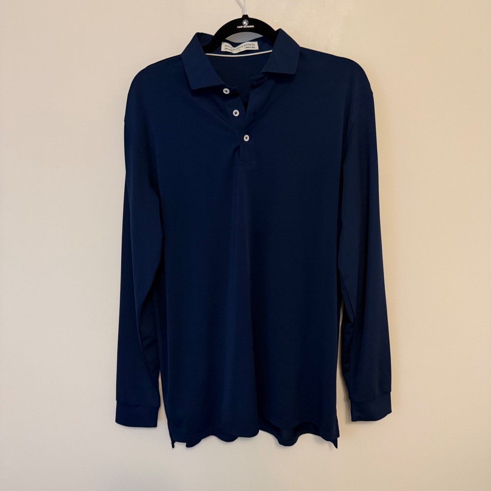 Holderness & Bourne Mens Navy Blue Long Sleeve Polo Shirt Tailored Fit Large